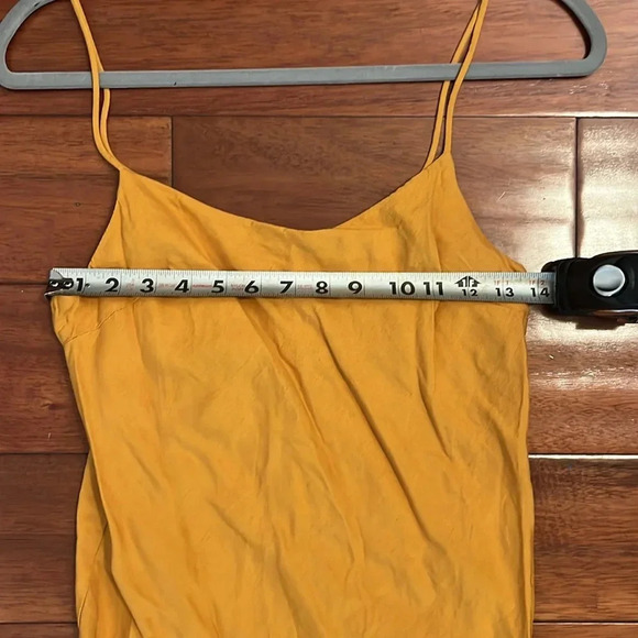 Asos Mustard Yellow Size 6 Spaghetti Strap Dress with side slit Linen - Picture 6 of 7